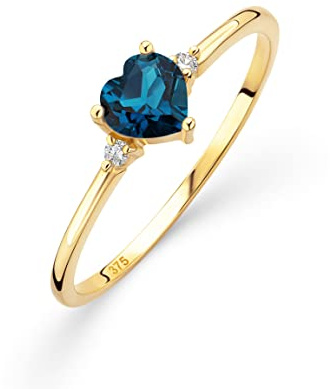 OROVI – Verlobungsring Damen aus 9 Ct Gelbgold (375) mit Amethyst/Blautopas/Saphir/Smaragd in Herzschliff und 0.03 Ct Diamanten – Verlobungsring Edelstein & Brillanten – Hypoallergen & handgefertigt