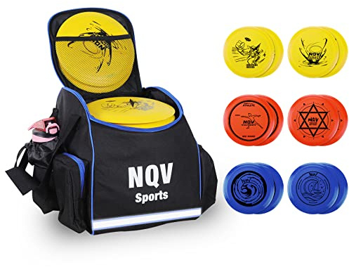 NQV Disc Golf Set with Backpack,Disc Golf Beginner Set,12 Pack Flying Discs with Putters Drivers Mid Ranges+1 Blue Disc Golf Bag Fluorescent Portable Outdoor Indoor