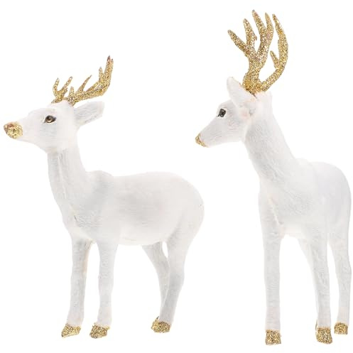 Operitacx Weihnachts-Rentier-Figuren, 2 Stück stehende Hirsch-Figuren Statuen für Weihnachtsdekorationen, Wohnzimmer, Zuhause (weiß)