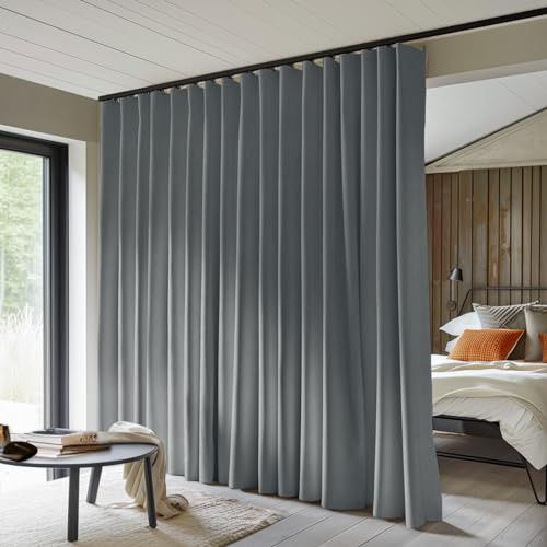 MaKefeile Room Divider Curtains Total Blackout Privacy Curtain Panel Room Thermal Insulated Noise Reduction Curtains for Bedroom Window Living Room Ceiling Track Curtain W 10 ft × H 8 ft Dark-Grey