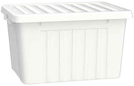 Cetomo 90L*3 Caja de Almacenamiento con Asa, Caja de Plástico con Tapa y Cierre Seguro, Contenedor de Almacenamiento Grande, Duradera, Apilable, Resistentes, Blanco, Paquete de 3 de 90L