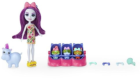 Enchantimals Puppen, Baby Best Friends-Spielsets, kleine Puppe, Freundin-Figur, 3 Tierbabys und Zubehör, Überraschung beim Auspacken, Geschenke für Kinder - HNW97