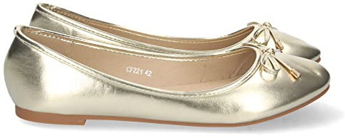 shoes&blues.es 70239 Bailarina Plana para Mujer, Comoda, Tallas Grandes, con Lazo en la Punta, Primavera Verano 2023 Oro Talla 39