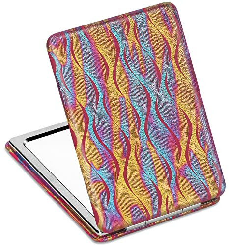 Premium Travel Makeup Vanity Mirror for Handbag Purse Pocket, Magnifying Beauty Compact Mirror for Girls and Women, Portable Handheld 2-Sided Folding Cosmetic Mirror with Stylish Red PU Leather