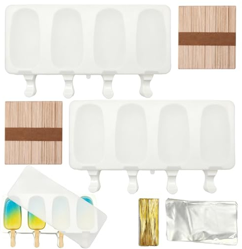 Atsmoce® Eisformen Silikon, Große Eis Am Stiel Formen, Antihaftend DIY Popsicle Molds Set, mit 100 Holzstielen und 100 OPP-Beutel，BPA-Freie (A)