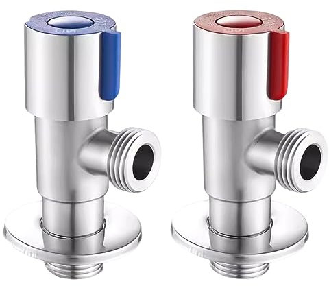 Fhioevt 2 Stück Eckventil Edelstahl Eckventil Waschbecken Regulierventil Warm Kalt Wasser Absperrventil Eckventil 1/2 zoll Wandanschluss für Badezimmer, Küche, Waschbecken, Toilette (Blau, Rot)