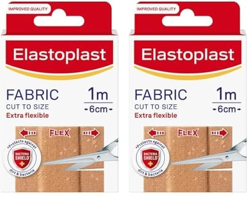 Elastoplast Fabric Cut to Size Plasters (1m x 6cm), Extra Flexible Fabric Plasters Move with the Body, Water-Repellent & Breathable Large Plasters Help Protect Wounds (Pack of 2)