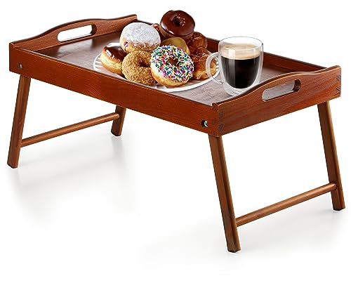KADAX Tavolino da letto, vassoio per la colazione in legno di pino, 19 x 30 x 50 cm, vassoio pieghevole per colazione a letto, tavolino (marrone)