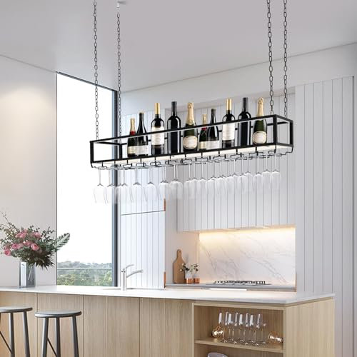 EurHomePlus Estantería de techo, estantería para vino, altura ajustable, estante para colgar copas de vino, para bares, restaurantes y cocinas (140 x 25 x 100 cm)