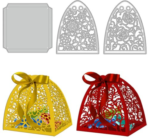 GLOBLELAND 3 Pcs Flowers Candy Boxes Metal Die Cuts 3D Candy Boxes Cut Dies Metal Stencils Metal Cutting Dies for Card Making Embossing Tool Stencil Scrapbooking DIY Craft Album Paper Card Decor