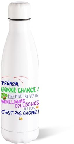 Bouteille d’eau Isotherme 500ml Acier Gourde Réutilisable Ecologique Collègue Personnalisable Prénom Maintien Chaud/Froid 12h. Idée Cadeau Original Humour Homme Femme Sport Bureau Anniversaire Noël