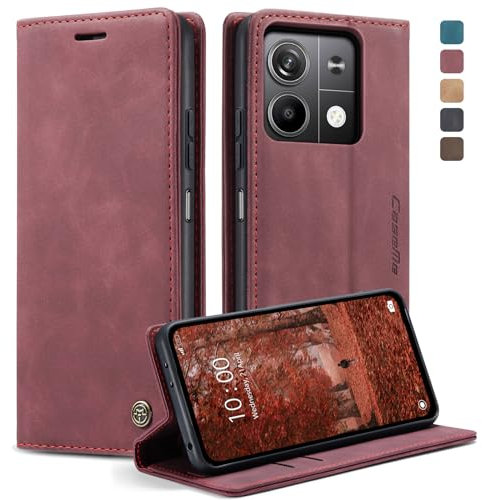 KZB Handyhülle für Xiaomi Redmi Note 13 5G Hülle (Nicht für 4G) Premium Lederhülle Klappbar Flip Case Tasche Magnet Kartenfach Standfunktion Klapphülle Schutzhülle für Redmi Note 13 5G - Weinrot