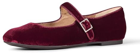 Amazon Essentials Women's Mary Jane Ballet Flat, Burgundy Velvet, 8