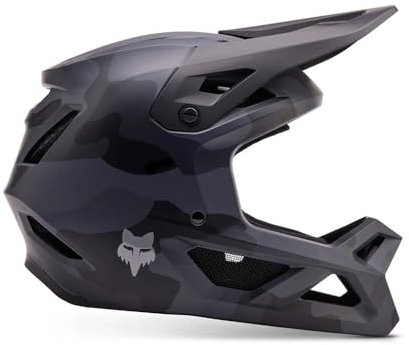 Fox Racing YTH Rampage CAMO CE/CPSC MTB Helm – leichte ABS-Schale – MIPS – 360° Belüftung – verstellbares Visier – GoPro-Halterung – Black Camo, Größe: YM