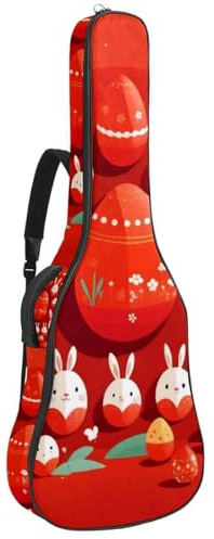 Universale Tasche für Akustikgitarre, wasserdichte Gigbag mit Staufächern, Schutzschicht und Taschen, rotes Osterhasenei, mehrfarbig, 42.9x16.9x4.7 in, Gitarrentasche