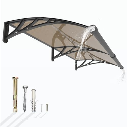 Vordach für Haustür 200x100 cm Fenstervordach mit separater Entwässerung, Polycarbonat Pultvordach Überdachung für UV-,Regen- und Schneeschutz – Ideal für Veranda, Terrasse und Fenster