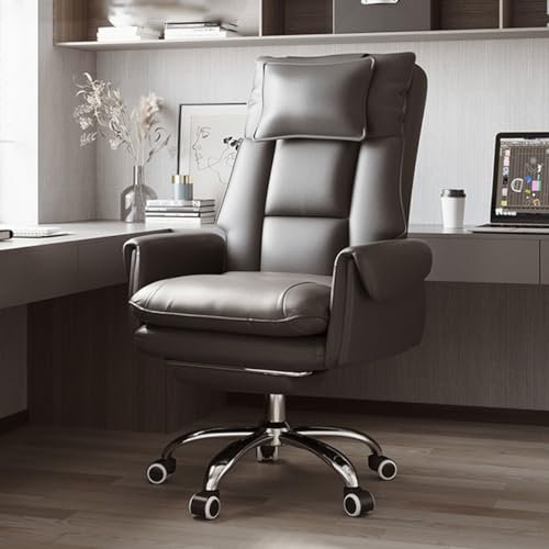 WADRBSW Chefsessel, Leder-Bürostuhl mit Armlehnen, höhenverstellbar, Drehstuhl, Heimbürostuhl zum Lernen, ergonomischer Computerstuhl mit Rollen, Arbeitsstuhl/grau/B
