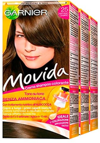 Garnier Tönung Movida Haartönung Hellbraun Grauabdeckung Semipermanente Färbung Ton in Ton Ohne Ammoniak Verhindert den Nachwuchseffekt Wirkt in 15 Minuten Farbe 25 Hellbraun - 3 Behandlungen