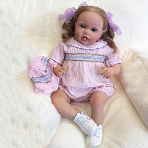 YIHANGG 24Zoll Reborn Baby Puppe Kleinkind Neugeborene Puppe 60cm Prinzessin Mädchen Lebensecht 3D Haut Kunstpuppe mit Blondem Haar Weihnachten Geburtstag Geschenke