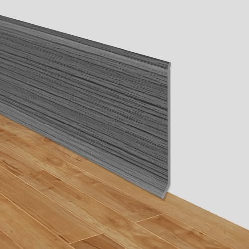 Battiscopa in PVC morbido battiscopa adesivo larghezza 10cm flessibile modanatura adesiva da parete (Venatura del legno grigio scuro, 10cm×12m)