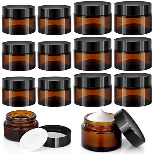 Zeawavsl 12 Stück Amber Leeres Glas, Braunglas Cremedosen 20-30ml, Salbentiegel zum Befüllen, Kosmetik Behälter, Cremedosen zum Abfüllen von Kosmetika, Lotionen, Cremes
