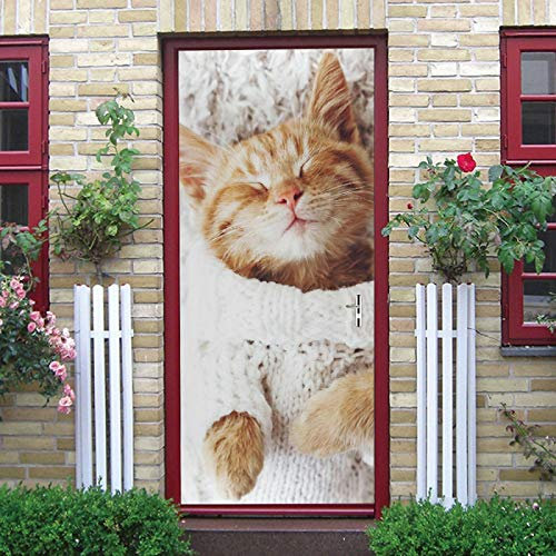 Niedliche Badezimmer-Tapete, Türaufkleber, Katze, Tier, 90 x 200 cm, wasserdicht, selbstklebend, abnehmbares Poster für Schlafzimmer und Wohnzimmer