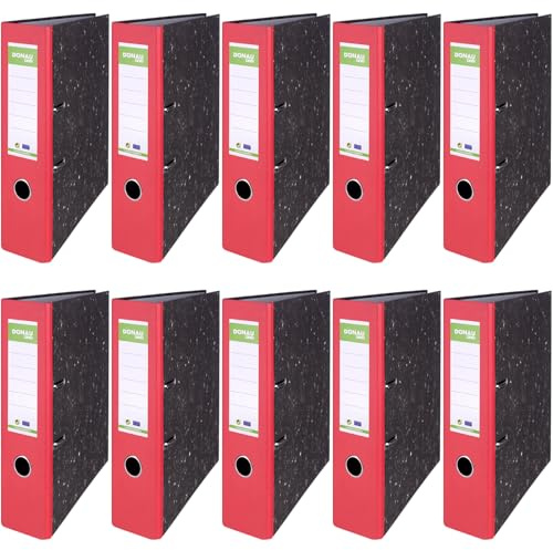 DONAU ECO Ordner Wolkenmarmor Basic/Economy / A4 8 cm Breit / 10er Pack - 10 Stück/Aktenordner/Rot/Briefordner Büroordner Pappordner