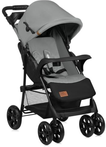 LIONELO Emma Plus Kinderwagen bis zu 15 kg, Kindersportwagen, leicht modern klein Buggy mit Liegeposition, zusammenklappbar, große Räder, großer Korb, Tasche Stone