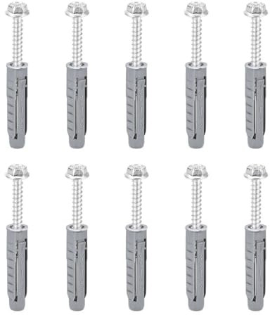ADFVGG Spreizdübel* Betonschrauben, Hochleistungsschrauben, 10 Stück, 10 mm x 50 mm, Kunststoff-Expansionsrohrsäule, Betonanker, Wandstopfen, Rahmenbefestigungsrohr mit Schrauben, Grau
