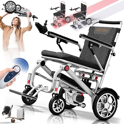 ZQHQKJ Silla de ruedas eléctrica plegable ultraligera, 14,9 kg, motor sin escobillas de 400 W, capacidad de carga de 150 kg, alcance de 25 a 50 km, con mando a distancia, batería de litio, para