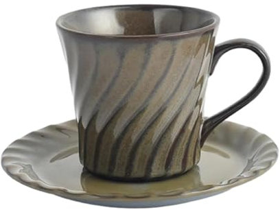 Genérico Juego de Taza y Plato de café de cerámica Retro Personalizado de 200 ml: Taza Elegante para Amantes del té y el café (Color Bronce Antiguo)