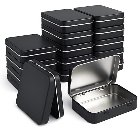 Forever bene 20-Piece Black Hinged Metal Tins, 9.5 cm x 6 cm x 2.2 cm | Attached lids keep each tin together while sorting craft findings, sewing notions, office pieces and small hardware