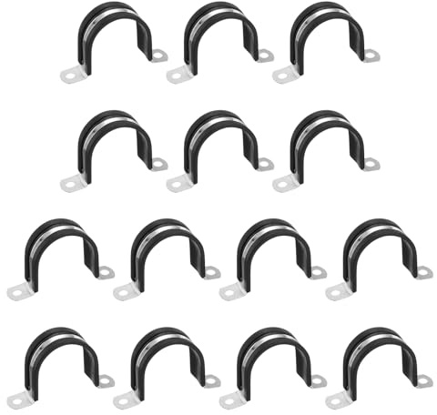 uxcell 14 Pcs 42mm(1-21/32) Cable Clamp, 304 Stainless Steel Rubber Coated Cushioned Insulated Cable Clamp 2 Hole U-Tube Strap Clamp for Lines Pipe Hose Wire Cord Installation, Black
