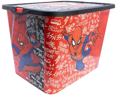 Stor Boîte de Rangement Spider-Man avec Fermeture Clic 23 Litres - Organisateur en Plastique pour Jouets et Chambre d'Enfant