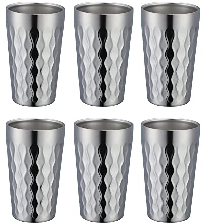Buyer Star 10oz Edelstahl Becher Set, 6Stück Doppelwandiger Metallbecher, Vakuum Stapelbar Isolierte Tragbare Trinkbecher Unzerbrechliche Gläser, für Zuhause Outdoor Restaurant (Silber)