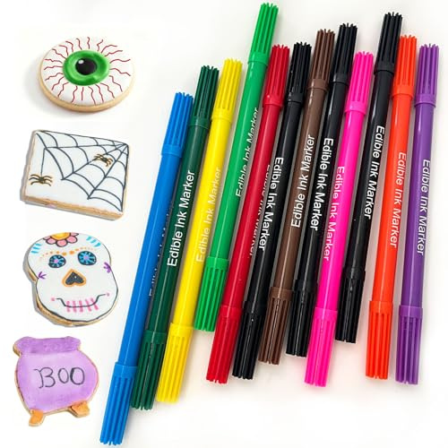Edible Markers for Easter Eggs Decorating- 12PCS Edible Marker Food Coloring Pens Set Drawing Double Side Writers Tools for Cake Decorations, Cookies, Frosting, Macaroons, Chocolate