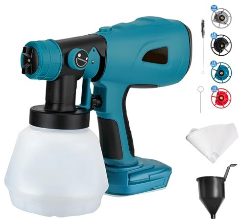 Spruzzatore di vernice senza fili per batteria Makita 18 V, pistola a spruzzo elettrica HVLP portatile con 4 ugelli, contenitore da 1000 ml per pareti, recinzioni, fai da te, pittura domestica
