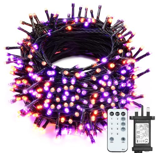MAGGIFT Halloween Decorations Outdoor Indoor, 30m 300 LED Orange and Purple Halloween Fairy Lights with Timer/Remote/8 Modes/Dimmable, Waterproof Outdoor String Lights for Party Garden Decorations