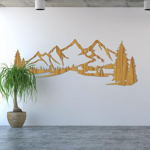 SENTOP HDF0414 Wanddekoration aus Holz – Wandbild Berge & Wald – Natur Holzdeko für Wohnzimmer, Schlafzimmer & Büro – Handgemachte Wandkunst aus Eiche (Eiche, 178 x 69 cm)
