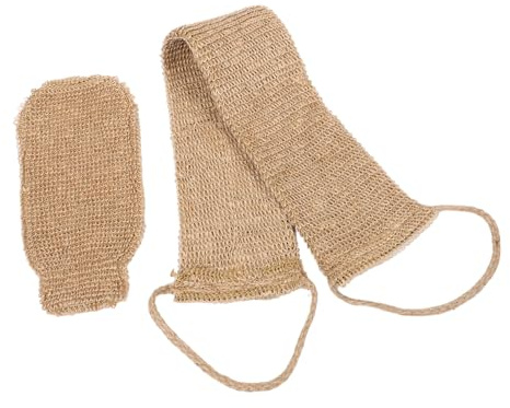 NIYANGLE 2 Stück Sisal Peeling Waschlappen mit Griff Körperpeeling Handschuh Doppelseitig Tragbar und Exfolierend für Zuhause und Fitness Einzigartiges Design in Braun