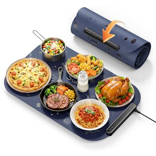 Electric Food Heating Mat, 61x40 cm Warming Tray for Buffets with 3 Temperature Settings, Food Warmers for the Table, Home, Camping and Gatherings