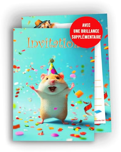 Edition Colibri Cartes d’invitation anniversaire enfant – Thème hamster – Lot de 10 cartes A6 – Invitation pour fête d’animaux – Fille ou garçon