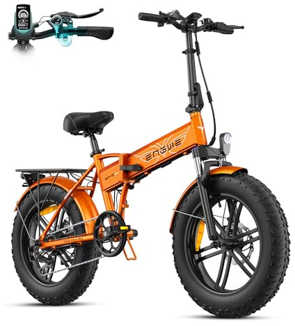 ENGWE EP-2 Boost Bicicleta Eléctrica Plegable con Sensor de Par, Batería Extraíble de 48V 13Ah y Motor Brushless de 250W, Pantalla LED, Neumáticos Fat de 20« x 4.0», 7 Velocidades (Estándar, Naranja)
