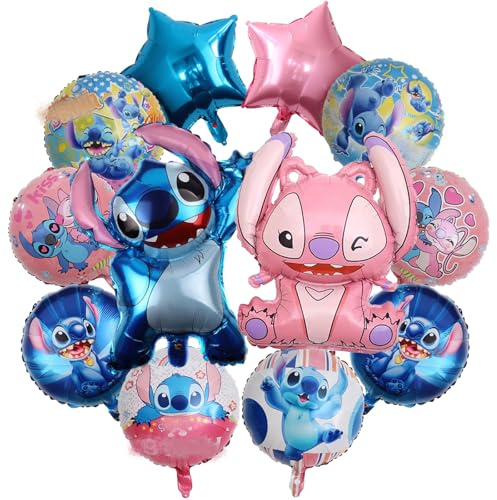 Cartoon Anime Aluminium Film Ballon Set, 12 Stück Kinder geburtstag ballon deko,Enthält Runde, Fünfzackiger Stern Ballons, Geeignet für Jungen- und Mädchen geburtstags feiern deko