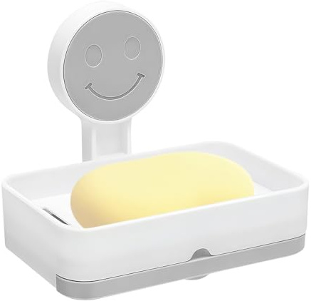 TMZELOA Porta Jabon Ducha Sin Taladro – Porta Jabon con Ventosa de Pared, Caja Porta Jabon Plastico con Doble Capa y Drenaje, Porta Jabon Baño y Cocina, Soporte Blanco Gris Resistente hasta 5KG