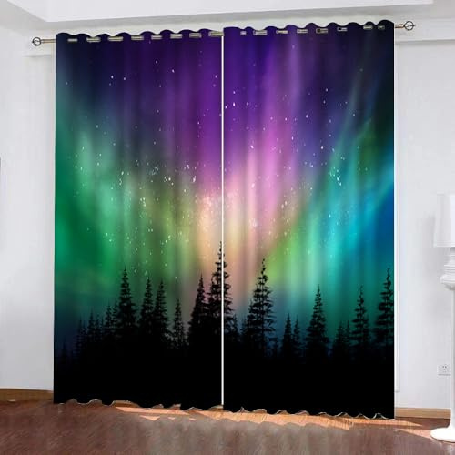 HABEAT 3D Sternenhimmel Gardinen Abdunkelnde Wald Kindervorhänge Vorhang mit ösen 2er Set Vorhänge Blickdicht Verdunkelungs für Kinderzimmer Schlafzimmer Wohnzimmer B 200 X H 160 cm（Motiv 40-1）