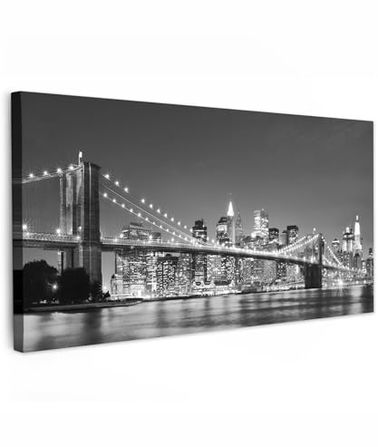 MuchoWow© Wandbilder Schlafzimmer Home Deko XXL Wandbild Wohnung Bild | 100x50 cm - Wohnzimmer Fotoleinwand Panorama Leinwand Wall Decor Groß New York - Brügge - Brooklyn - Schwarz Weiß