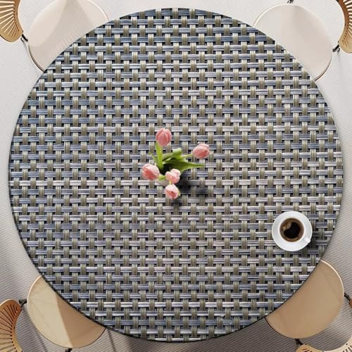 Odot Tischdecke Abwaschbar Rund 100cm,Elastisch 3D-Karomuster Tischdecke Outdoor Lotuseffekt Tischdecken Gartentischdecke Cloth für Restaurant, Ideal für 90cm-95cm