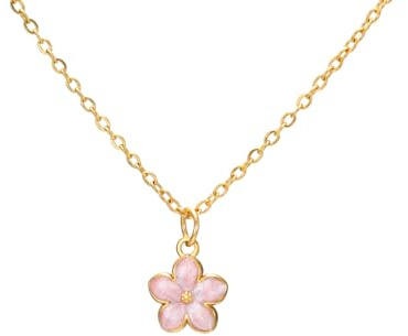 LIKGREAT Collier Fleur de Cerisier pour Femme Pendentif Sakura Rose Délicat en Acier Inoxydable Bijou Floral Printanier pour Maman, Epouse et Amies, Saint-Valentin et Fête des Mères (Or)