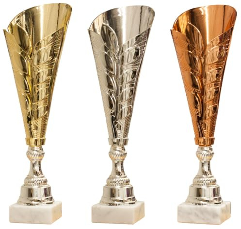 tecnocoppe Tris Coppe economiche h 38,50 cm 1° 2° 3° Classificato Targhetta Personalizzata Omaggio